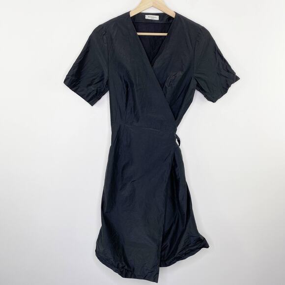 Rosso35 Women Wrap Dress Size 42/6 Black Silk Blend Short Sleeve Pockets Minimal - Picture 1 of 8